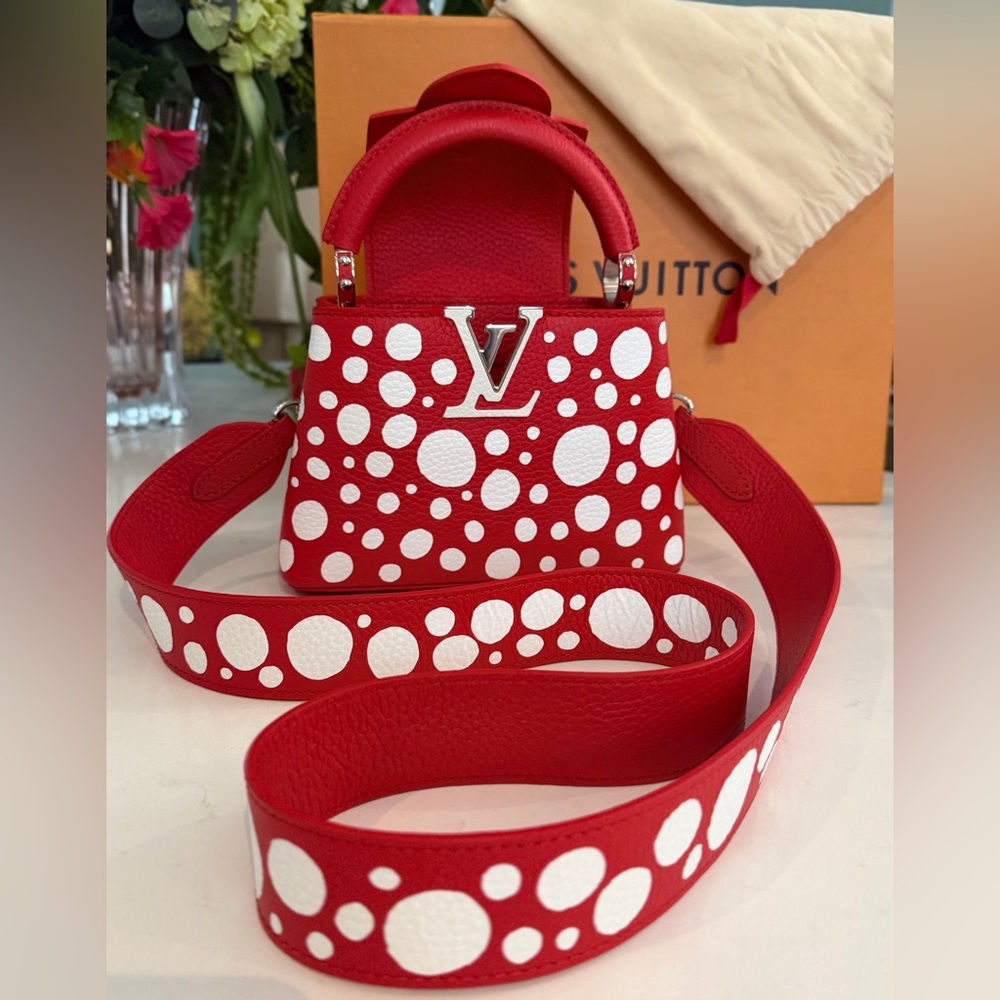 Louis Vuitton x Yayoi Kusama Capucines Mini bag w/Strap, Red & White ~ LIKE NEW